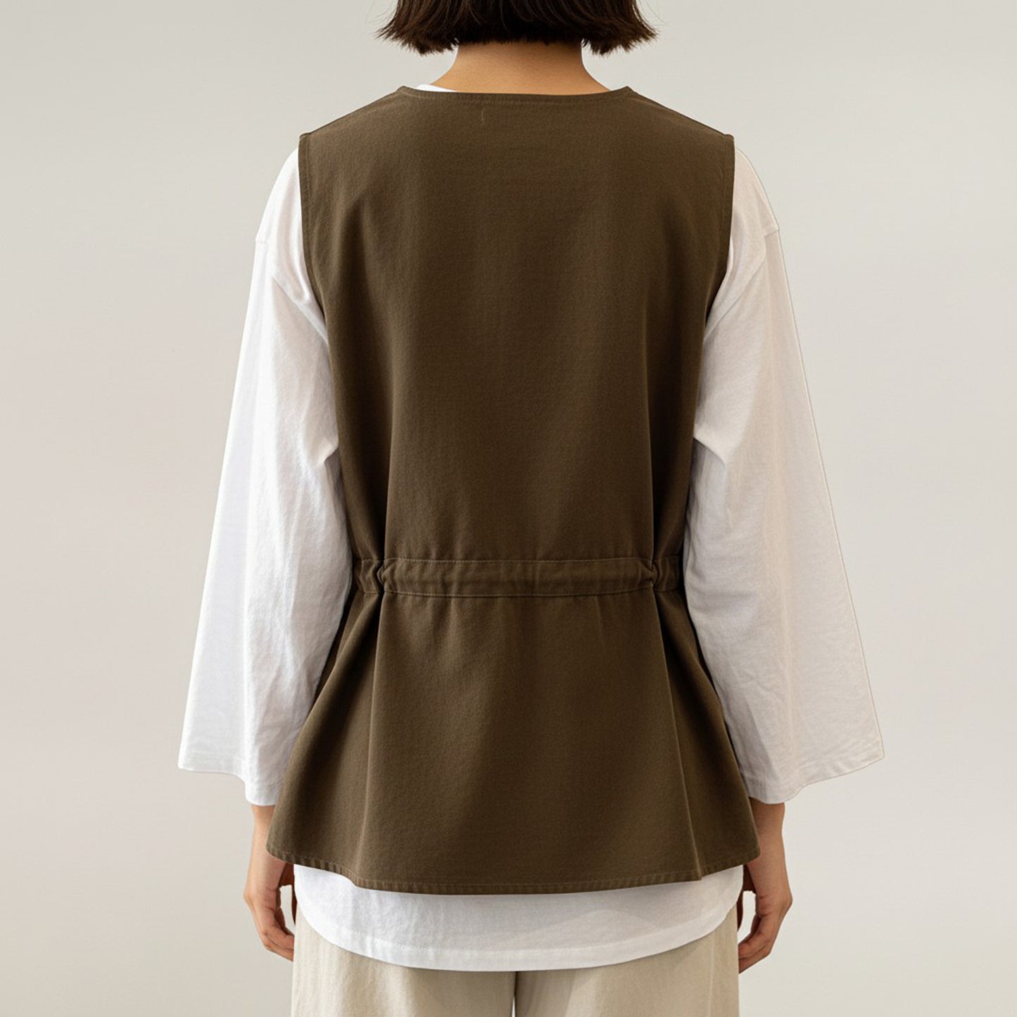 Sleeveless Button Front Vest with Adjustable Waist Tie