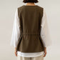Sleeveless Button Front Vest with Adjustable Waist Tie