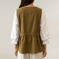 Sleeveless Button Front Vest with Adjustable Waist Tie