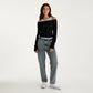 Off Shoulder Long Sleeve Layered Knit Top with Relaxed Fit