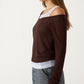 Off Shoulder Long Sleeve Layered Knit Top with Relaxed Fit