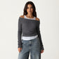 Off Shoulder Long Sleeve Layered Knit Top with Relaxed Fit