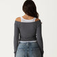 Off Shoulder Long Sleeve Layered Knit Top with Relaxed Fit