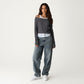 Off Shoulder Long Sleeve Layered Knit Top with Relaxed Fit