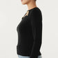 Long Sleeve Cutout Knit Top with Decorative Rose Accent