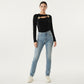 Long Sleeve Cutout Knit Top with Decorative Rose Accent