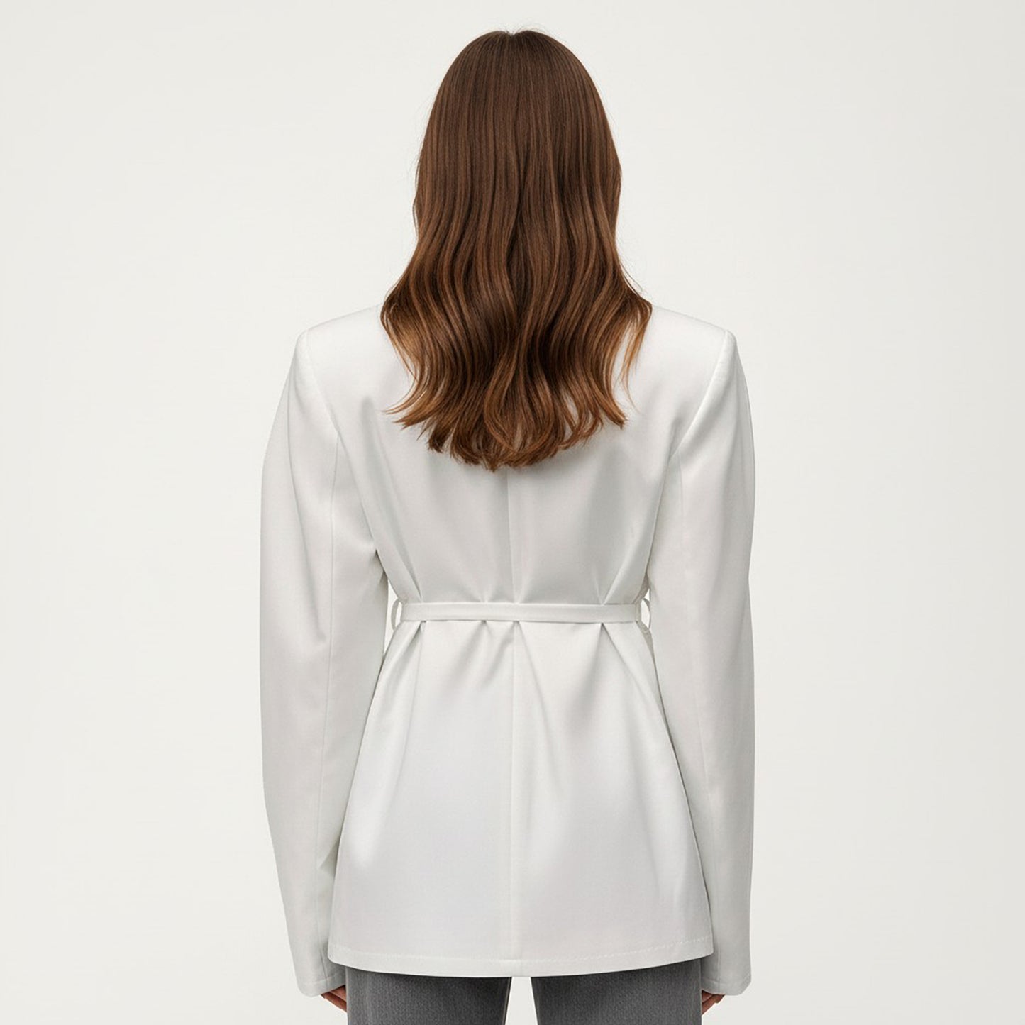 Long Sleeve Tailored Blazer with Tie Waist and Structured Lapel