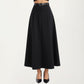 High Waist A-Line Maxi Skirt with Belted Waist and Structured Panels