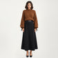 High Waist A-Line Maxi Skirt with Belted Waist and Structured Panels