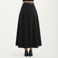 High Waist A-Line Maxi Skirt with Belted Waist and Structured Panels