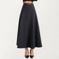High Waist A-Line Maxi Skirt with Belted Waist and Structured Panels