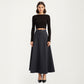 High Waist A-Line Maxi Skirt with Belted Waist and Structured Panels