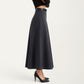 High Waist A-Line Maxi Skirt with Belted Waist and Structured Panels