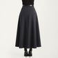 High Waist A-Line Maxi Skirt with Belted Waist and Structured Panels