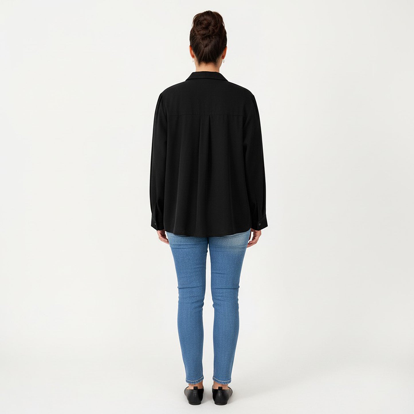 Plus Size Long Sleeve Blouse with Lace Trim Detail Relaxed Fit Soft Draped Fabric
