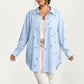 Plus Size Bow Print Long Sleeve Button Down Shirt with Relaxed Fit and Soft Fabric