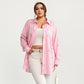 Plus Size Bow Print Long Sleeve Button Down Shirt with Relaxed Fit and Soft Fabric