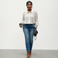 Plus Size Geometric Print Long Sleeve Button Down Shirt with Lace Trim and Relaxed Fit