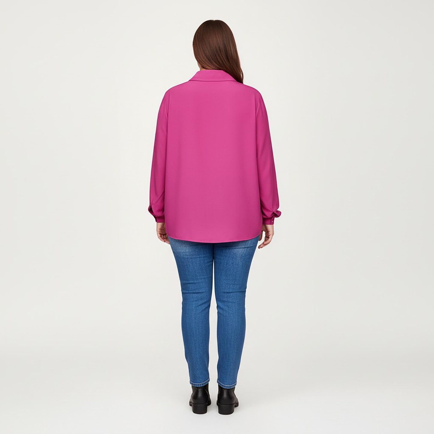 Plus Size Long Sleeve Button Down Blouse with Perforated Eyelet Pattern and Classic Collar