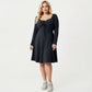 Plus Size Long Sleeve Ribbed Knit Dress with Tie Front Detail and Flared Skirt