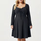 Plus Size Long Sleeve Ribbed Knit Dress with Tie Front Detail and Flared Skirt