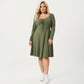 Plus Size Long Sleeve Ribbed Knit Dress with Tie Front Detail and Flared Skirt