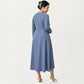 Plus Size Long Sleeve Midi Dress with Fitted Bodice, Flared Skirt, and Square Neckline