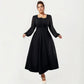 Plus Size Long Sleeve Midi Dress with Pleated Waist Detail and Flowy A Line Silhouette