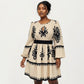 Plus Size Long Sleeve Printed Mini Dress with Elastic Waist Detail