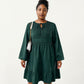 Plus Size Long Sleeve Embroidered Midi Dress with Elastic Waist and Tiered Hem Design