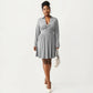 Plus Size Long Sleeve Knit Dress with Collared Neckline Twist Front Detail and Flowy Skirt
