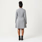 Plus Size Long Sleeve Knit Dress with Collared Neckline Twist Front Detail and Flowy Skirt