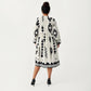 Plus Size Long Sleeve V Neck Dress with Geometric Print Border Details and Flowy Skirt