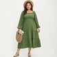 Plus Size Long Sleeve Square Neck Midi Dress with Smocked Bodice and Tiered Flowy Skirt