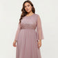 Plus Size Long Sleeve Embroidered Mesh Midi Dress with Flowy Skirt and Defined Waist