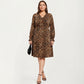 Plus Size Leopard Print Long Sleeve V-Neck Knit Dress with Flattering Straight Silhouette