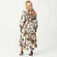 Plus Size Floral Print Long Sleeve V-Neck Midi Dress with Waist Tie and Tiered Skirt