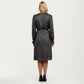 Plus Size Dotted Print Long Sleeve V-Neck Midi Dress with Fitted Waist and Flowy Skirt