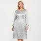 Plus Size Dotted Print Long Sleeve V-Neck Midi Dress with Fitted Waist and Flowy Skirt