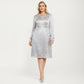 Plus Size Dotted Print Long Sleeve V-Neck Midi Dress with Fitted Waist and Flowy Skirt