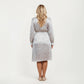 Plus Size Dotted Print Long Sleeve V-Neck Midi Dress with Fitted Waist and Flowy Skirt