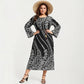 Plus Size Paisley Print Long Sleeve Midi Dress with Round Neckline and Adjustable Waist Tie