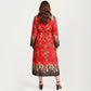 Plus Size Paisley Print Long Sleeve Midi Dress with Round Neckline and Adjustable Waist Tie