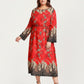 Plus Size Paisley Print Long Sleeve Midi Dress with Round Neckline and Adjustable Waist Tie