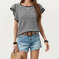 Striped Knit Short Sleeve Top with Contrast Trim Crew Neck