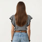 Striped Knit Short Sleeve Top with Contrast Trim Crew Neck