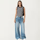Striped Sleeveless Knit Tank Top with Button Front Crew Neck
