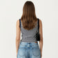 Striped Sleeveless Knit Tank Top with Button Front Crew Neck