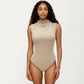 Sleeveless Ribbed Knit Bodysuit with Mock Neck Fitted Silhouette