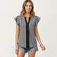 Vertical Stripe Flutter Sleeve Blouse with Split Neck Contrast Panel
